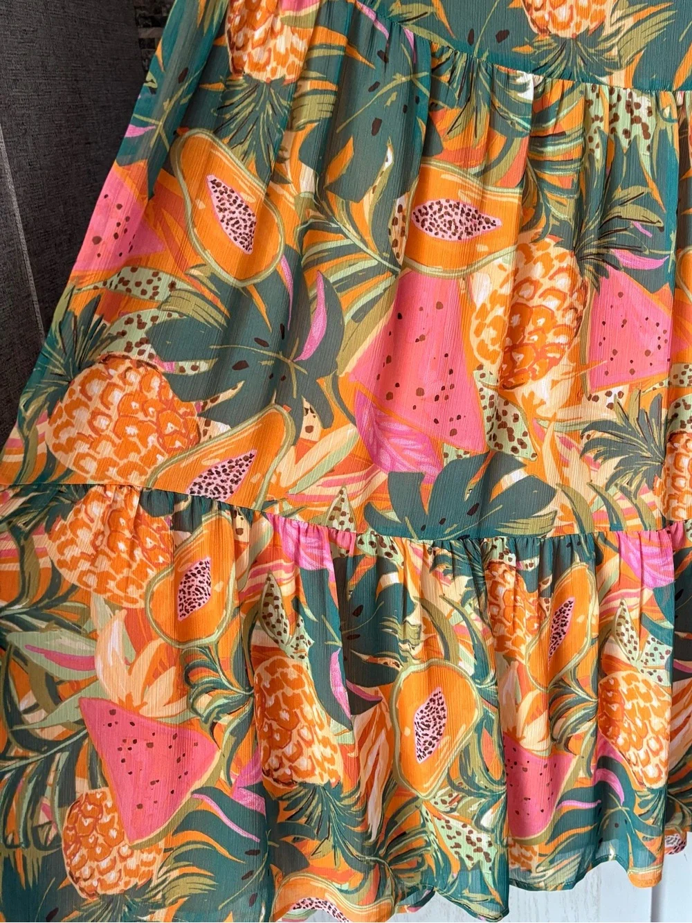 Tropical Tiered Maxi Skirt in Orange, Green & Pink